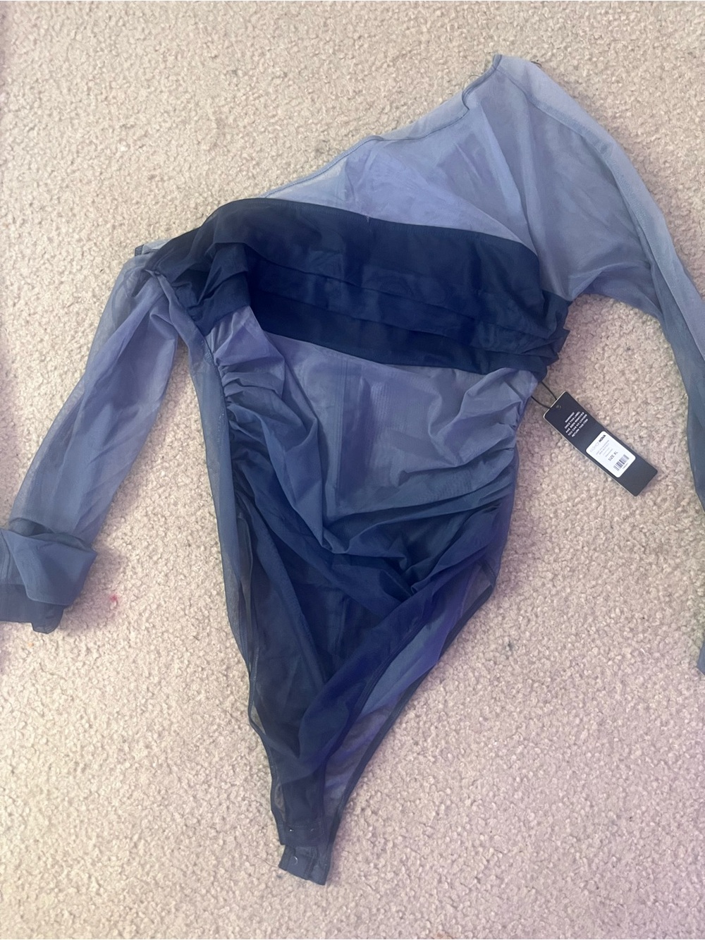 NWT Sheer Navy Blue Ombre Long-Sleeve Bodysuit